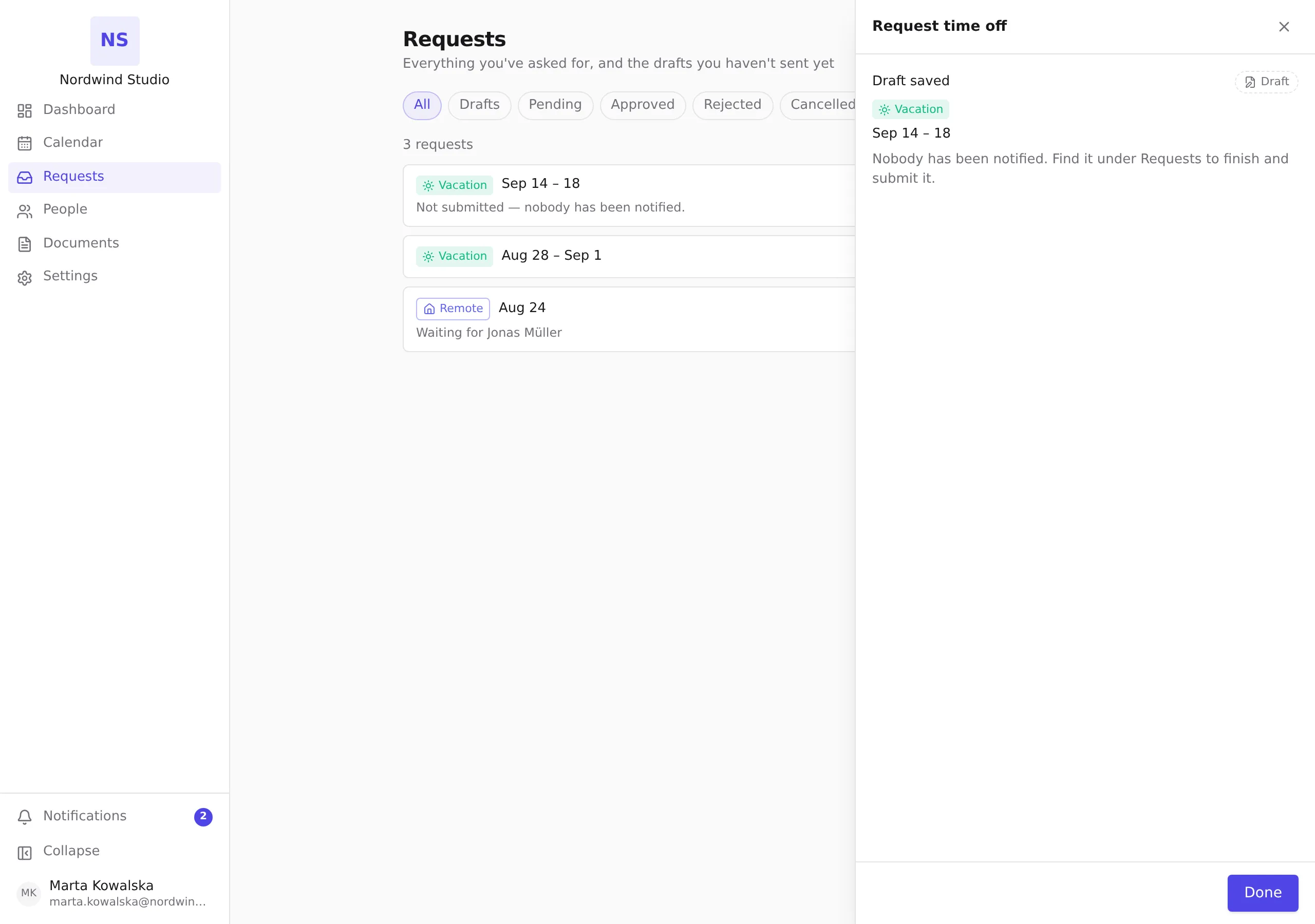 The Draft saved confirmation, telling you where to find the draft again