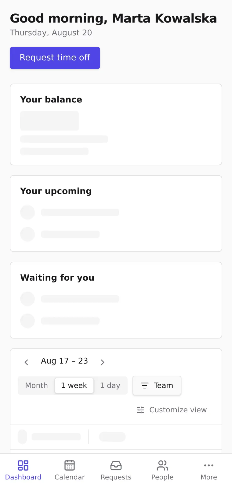 The phone dashboard with the bottom tab bar