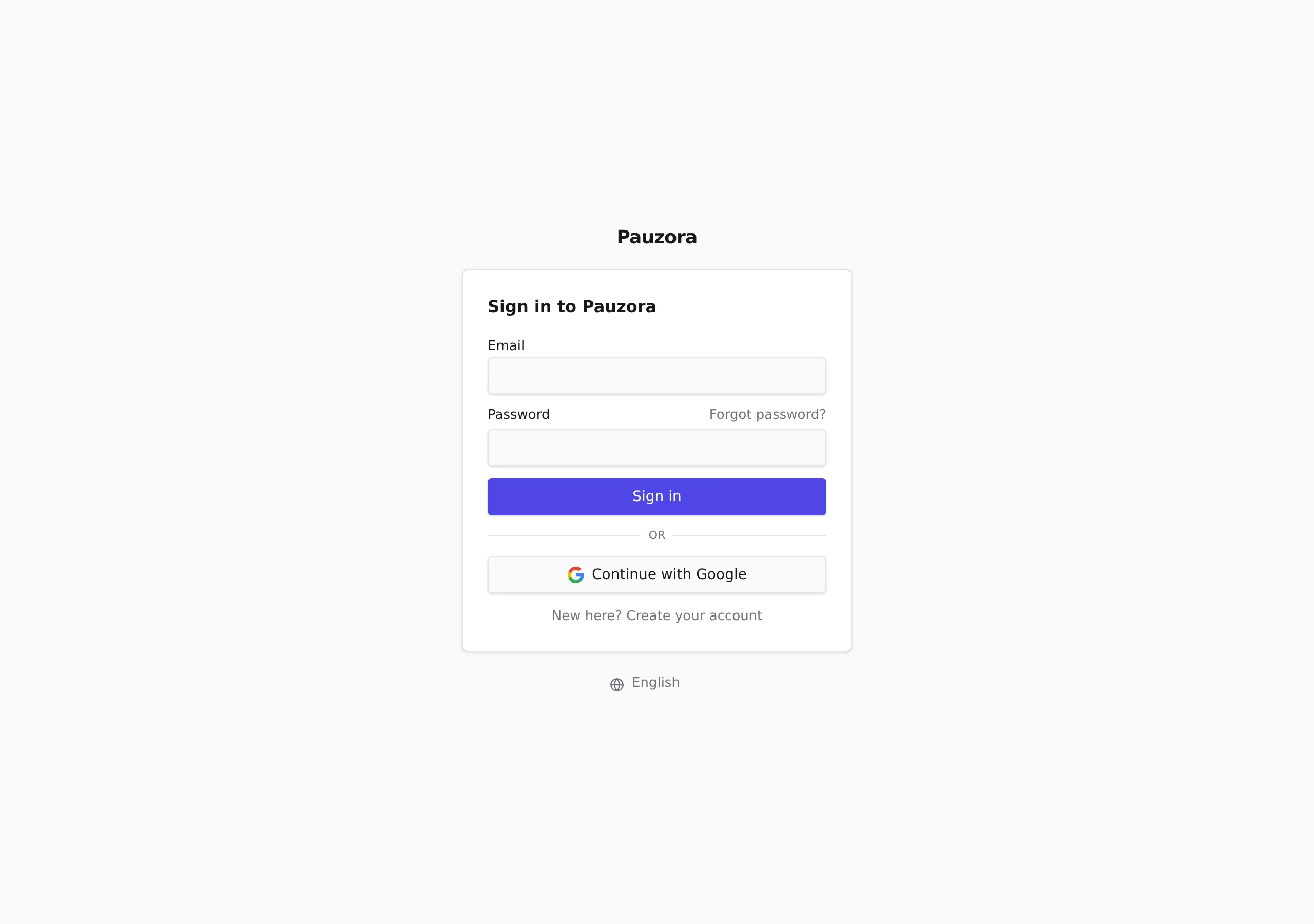 The sign-in page with email and password, Continue with Google and the language picker